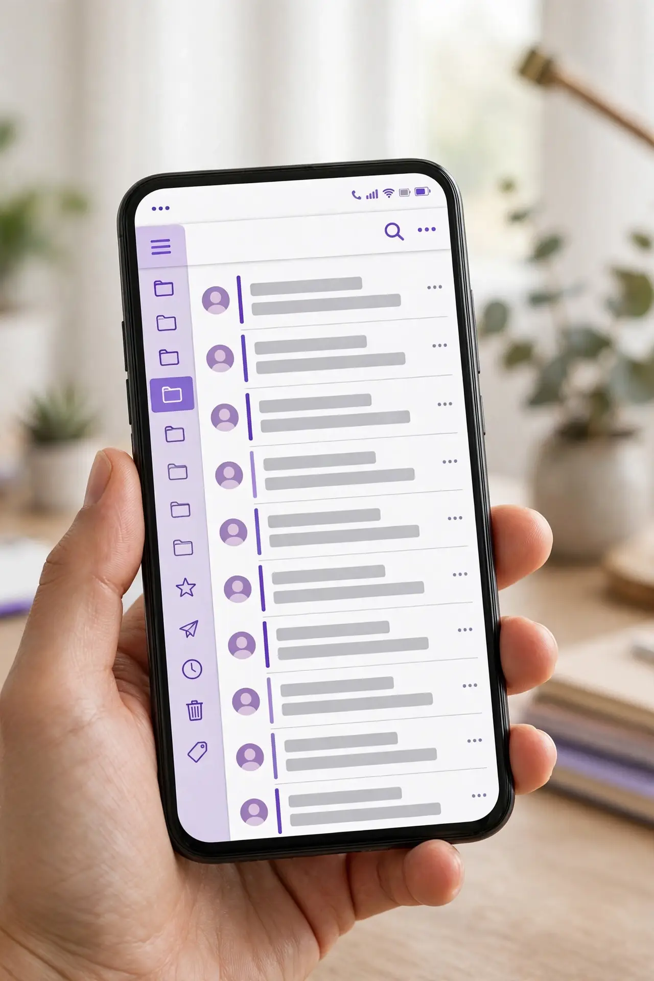 A smartphone displaying the mail.yahoo.com inbox dashboard with organized email folders