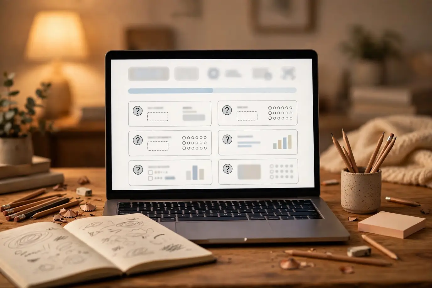 A laptop showing a math practice worksheet site similar to mathworksheetsgo.com with notebooks and pencils nearby